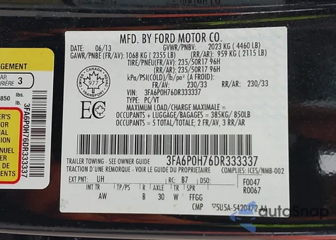 2013 Ford Fusion Se z USA, uszkodzony, nr VIN 3FA6P0H76DR333337